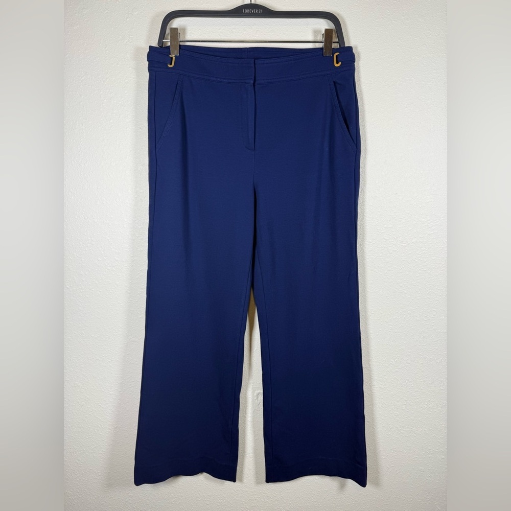 St John Gold Label Navy Blue Wide leg Cropped Trouser Dress Pant Stretch Sz 10